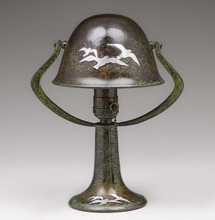 Heintz Sterling on Bronze Green Seagull Helmet Lamp c1915