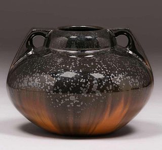 Fulper Pottery Mirror Black Two-Handle Vase c1910s