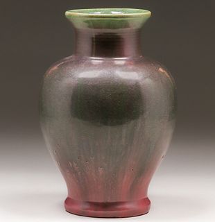 Fulper Pottery Pink & Green Matte Flambe Vase c1910s