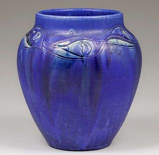 Rookwood Pottery Charles S. Todd Carved Blue Vase 1914