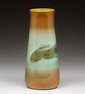 Rookwood Pottery E.T. Hurley Iris Glaze Fish Vase 1906