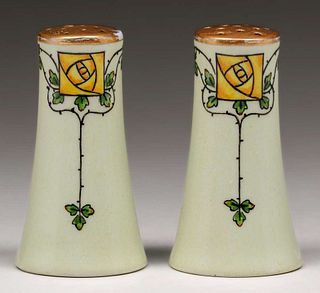 Arts & Crafts Hand Decorated Porcelain Salt & Pepper Shakers c1910