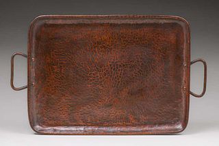Gustav Stickley Hammered Copper Two-Handled Serving Tray c1910