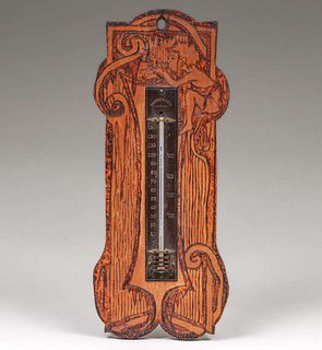 Arts & Crafts Period Pyrography Thermometer 1903