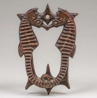 E.T. Hurley Bronze Double Seahorse Door Knocker c1920s