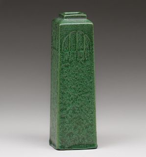 Weller Bedford Matte Green Square Vase c1910s