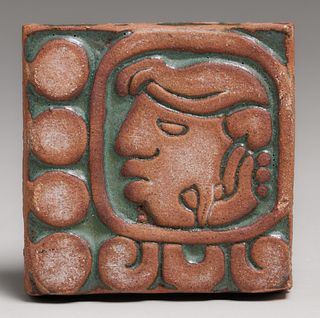 Batchelder - Los Angeles Green Mayan Tile c1920s