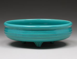 Bauer Ringware Turquoise Blue Fruit Bowl c1920s