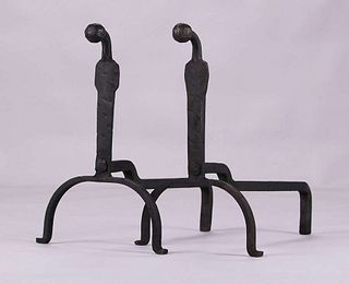 Arts & Crafts Hand-Forged Iron Andirons c1910