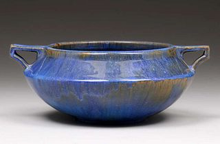 Fulper Pottery Blue Crystalline Two-Handled Bowl c1910s