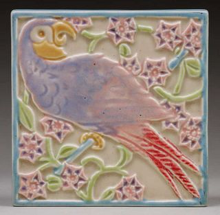 Rookwood Pottery #3077 Parrot Trivet Tile 1924