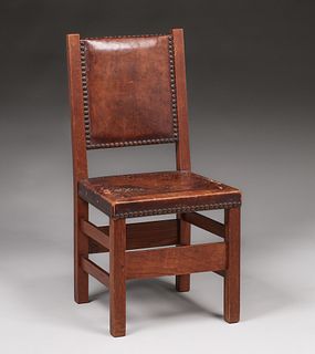 Gustav Stickley Leather-Back Side Chair c1905