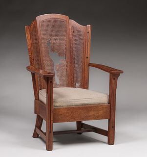 Limbert Ebon-Oak Cane-Back Armchair c1915