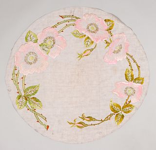 Arts & Crafts Embroidered Round Linen c1910s