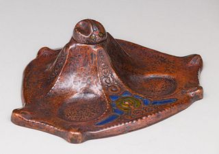 Vierthaler Hammered Copper & Enamel Inkwell c1905