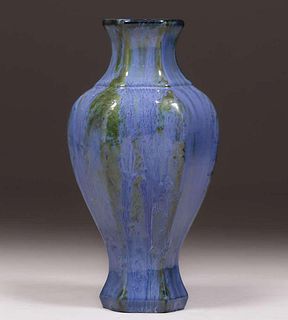 Fulper Pottery #660 Hexagonal Chinese Blue Vase c1910s