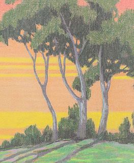 Lucy Fletcher Walker California Sunset Eucalyptus Painting c1920s