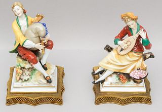 2 Porcelain Figurines of Musicians on Brass Bases