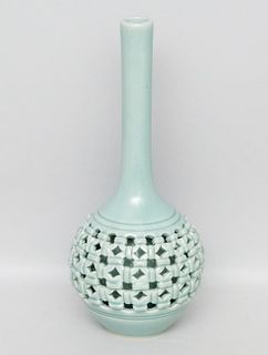 Antique Chinese Celadon Vase with Reticulated Body