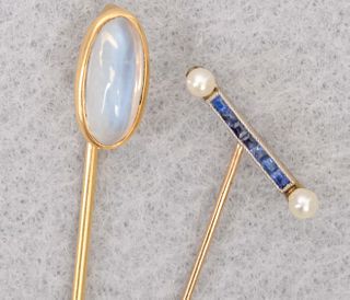 Two 14K Gold Antique Stick Pins