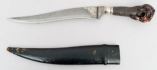 Mughal Carved Lion Hilt Dagger With Damascus Blade