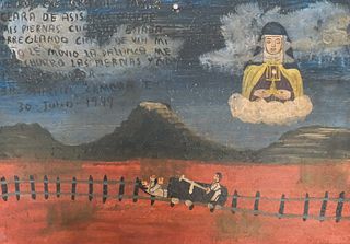 Mexican Religious Retablo Painting 1949