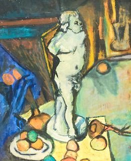 Post Impressionist Still Life, Statue and Fruit