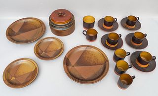 Lot of Earthtone MCM Studio Art Pottery Dinnerware