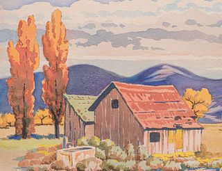 William S. Rice Old Cabin California Watercolor c1910s
