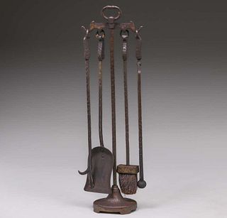 Cahill Arts & Crafts Fireplace Tools c1910.  Signed.  Excellent original patina. 35"h x 10.5"w.