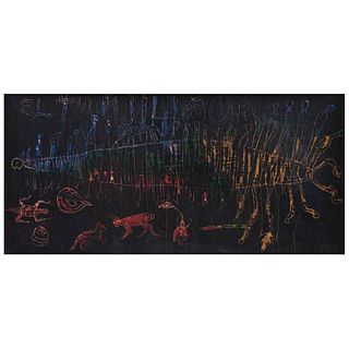 SERGIO HERNÁNDEZ, El Trujillo, 1991, Sin firma, Cera sobre papel amate sobre tela, 56.5 x 115.5 cm, Con constancia | SERGIO HERNÁNDEZ, El Trujillo, 19