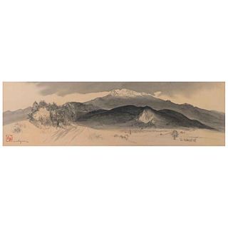 LUIS NISHIZAWA, Atzingo, Firmada y con gago in al frente. Firmada al reverso, Tinta saiboku sobre papel, 25 x 83.5 cm | LUIS NISHIZAWA, Atzingo, Signe