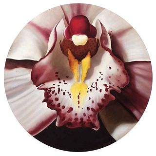 HARTWIG LUGO ROHDE, Orquídea, Firmado y fechado 05, Óleo sobre tela, 121.5 cm de diámetro | HARTWIG LUGO ROHDE, Orquídea, Signed and dated 05, Oil on 