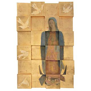 CARMEN PARRA, Virgen de Guadalupe, 2021, Firmado, Acrílico y hoja de oro sobre madera, 120 x 80 x 11 cm, Con constancia | CARMEN PARRA, Virgen de Guad