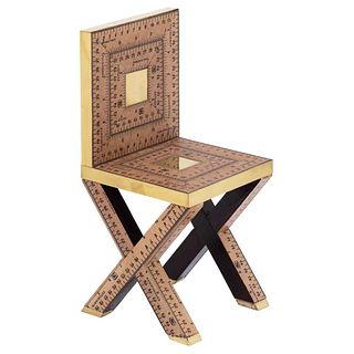 PEDRO FRIEDEBERG, Falsa silla Lucrecia Borgia, Firmada en la base, Escultura reglas de madera y metal 7/8, 32.5 x 15 x 15cm,Certificado | PEDRO FRIEDE