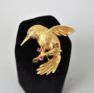 14K Gold Hummingbird Pin