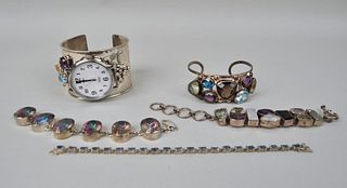 Group Sterling & Semi-Precious Stone Bracelets