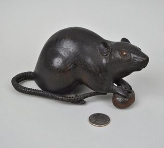 Signed Japanese Bronze Rat Sculpture