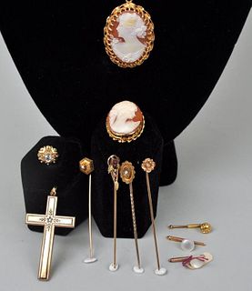 14K Gold Cameo Pin & Necklace