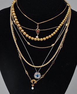 Six 14K Gold Necklaces, One 18K Gold Necklace