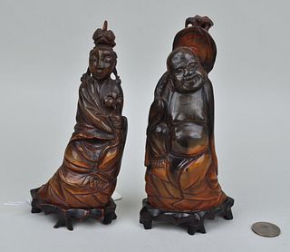 Two Chinese Carved Horn Figures/Stands