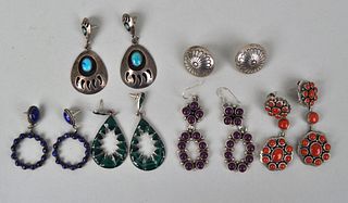 Six Pair Silver Native American Style Earrings