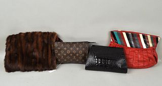 Three Vintage Leather Handbags/Mink Cuff