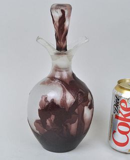 Galle Cameo Art Glass Bottle, Irises