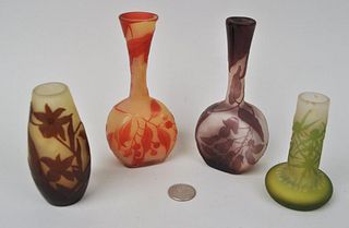 Group Four Small Galle Art Glass Vases