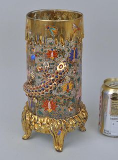 Moser Gilt/Polychrome Decorated Footed Vase