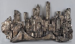 MCM Brutalist Wall Sculpture NYC Skyline