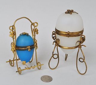 Two Egg Form Scent Bottle Holders, Wire Stands