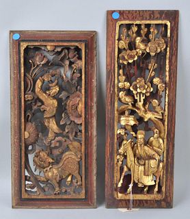 Two Chinese Carved & Gilt Openwork Panels
