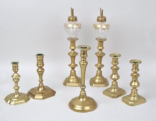 Group Antique Brass Candlesticks